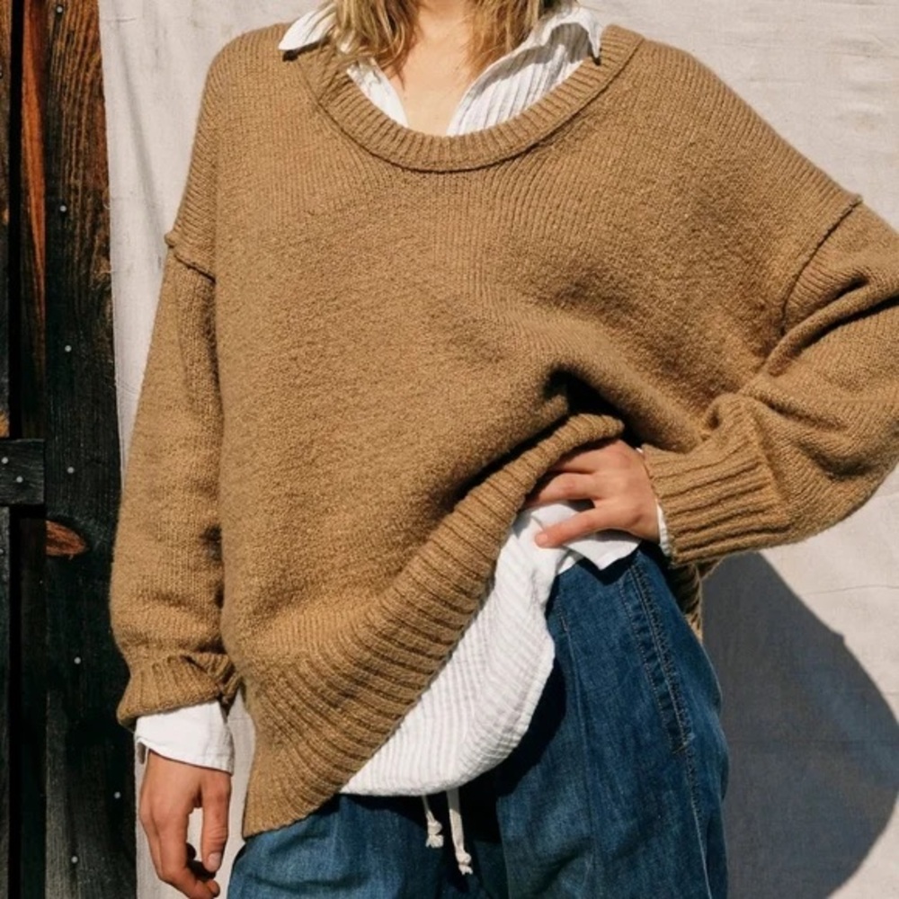 Free People Brookside Oversized Tan Sweater